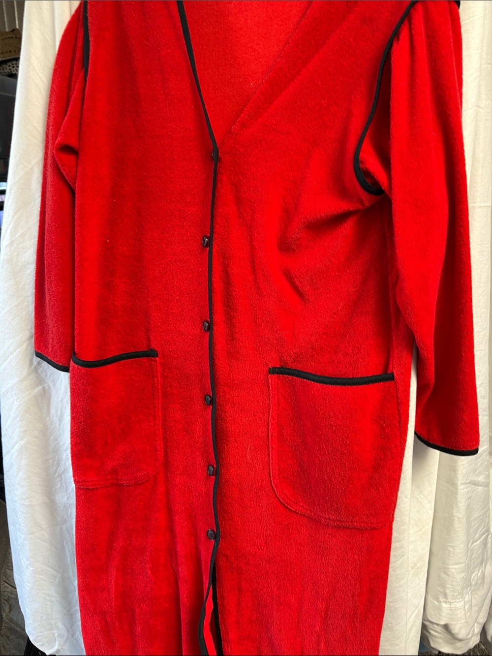 Bonwit Red Button-Front Sweater Cardigan with Contrast Trim